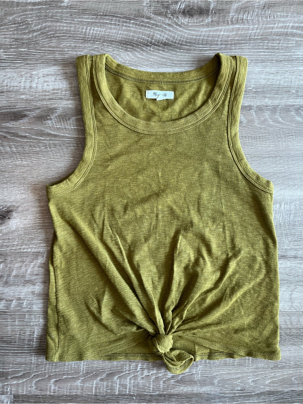 Madewell Women’s Small Olive Green Tie Front Short Sleeve Top Round Neck
